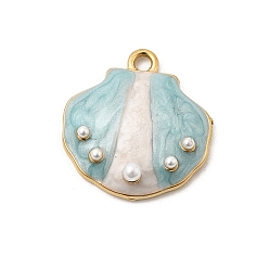 Лазурный 304 нержавеющей стальной эмали подвески, подвески в форме ракушек, с abs имитационными жемчужными бусинами , ионное покрытие (ip), реальный 18 k позолоченный, лазурный, 20x19x5.5 мм, отверстие : 2 мм