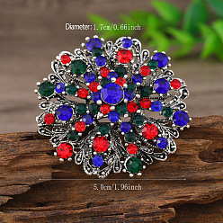 Разноцветный Кольца из цинкового сплава с выемками в виде цветка в винтажном этническом стиле со стразами, античное серебро, красочный, внутренний диаметр: 17 мм