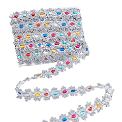 Серебро Жаккардовые ленты из металлизированной пряжи, с пайетками и разноцветными акриловыми бусинами, для аксессуаров для одежды, серебряные, 1-1/2 дюйм (39 мм), около 9.84 ярдов (9 м) / карту