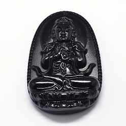 Черный Натуральные обсидиановые карвенные подвески, опекун, чёрные, 53.5x34x11 мм, отверстие : 1 мм