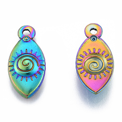 Rainbow Color Ионное покрытие (ip) 201 подвески из нержавеющей стали, лошадиный глаз , Радуга цветов, 21x10x2.5 мм, отверстие : 1.6 мм