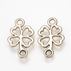 Light Gold Alloy Links connectors, Four Leaf Clover, Light Gold, 20.5x12x1.5mm, Hole: 2mm