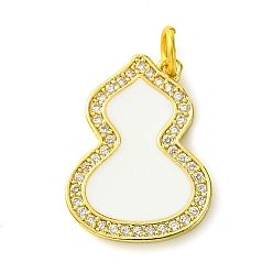 White Rack Plating Brass Micro Pave Clear Cubic Zirconia Pendants, with Enamel, Long-Lasting Plated, Lead Free & Cadmium Free, Real 18K Gold Plated, Gourd, with Jump Ring, White, 19x14.5x1.5mm, Hole: 3mm