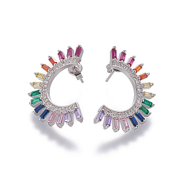 Платина Латунь кубического циркония серьги стержня, изогнутые, платина, 26~27x17x2.5 мм, штифты : 0.7 мм