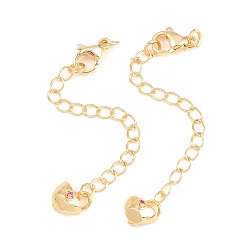 Golden Brass Curb Chain Extender, End Chains with Lobster Claw Clasps and Cubic Zirconia Charms, Ingot, Golden, 76.5mm, Hole: 2.4mm