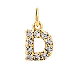 Letter D Подвески из латуни с фианитами и переходными кольцами, реальный 18 k позолоченный, Буква D, 13.5x8.9x2.2 мм, отверстие : 2.8 мм