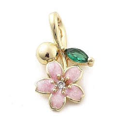 Цветок Латунные микро проложить кубического циркония подвески, с эмалью, настоящие 18k позолоченные подвески, цветок, 18.5x11x2.8 мм, отверстие : 4x2.5 мм