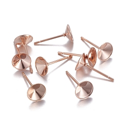 Розовое Золото 304 Настройки серьги из нержавеющей стали, для заостренной спины шатон горный хрусталь, розовое золото , пригодный для стразов 6 мм, 6.5 мм, штифты : 0.7 мм