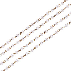 Transparent Handgefertigte Rondell-Perlenketten aus Glas, mit glasperlen facettierten rondellperlen und eisenstift, ungeschweißte, Antik Bronze, Transparent, 6x4 mm, ca. 1 m / Strang, 39.3 Zoll/Strang