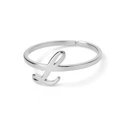 Letter L Регулируемые 201 манжеты из нержавеющей стали с буквами для женщин, платина, Письмо L, внутренний диаметр: 15~20 мм