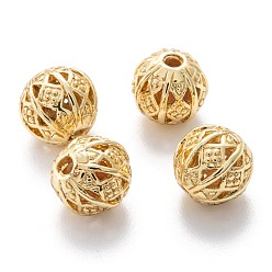 Настоящее золото 18K Сплава полые шарики, круглые, без кадмия и без свинца, реальный 18 k позолоченный, 8x7~8 мм, отверстие : 1.5~2 мм