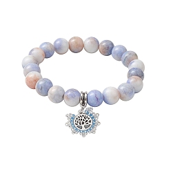 Лиловый 10.5круглые эластичные браслеты из непрозрачного стекла с кракле и бисером диаметром 7 мм., браслеты с подвесками «Древо жизни» из сплава, сирень, внутренний диаметр: 2-1/8 дюйм (5.4 см)