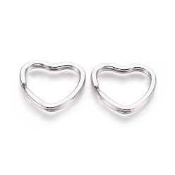 Stainless Steel Color Tarnish Resistant 304 Stainless Steel Split Key Rings, Keychain Clasp Findings, Heart, Stainless Steel Color, 31x32x3mm, Inner: 26x25mm
