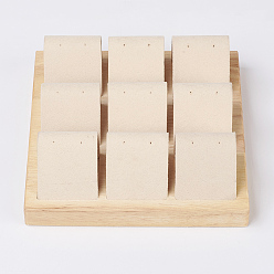 PeachPuff Wood Earring Displays, with Faux Suede, 9 Compartments, Square, PeachPuff, 15x15x1.8cm