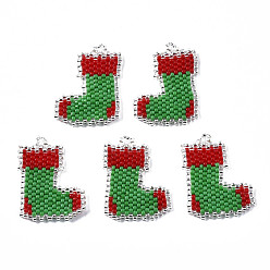 Medium Sea Green MIYUKI & TOHO Japanese Seed Beads, Handmade Pendants, Loom Pattern, Christmas Sock, Medium Sea Green, 27x20x2mm, Hole: 1.5mm