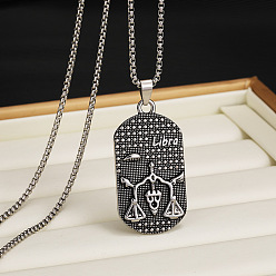 Весы 201 Овальные подвески из нержавеющей стали с выгравированными созвездиями для мужчин, античное серебро, Весы, 23.62~27.56 дюйм (60~70 см)