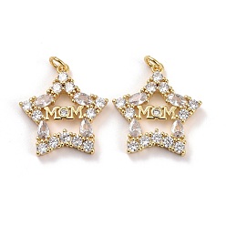Прозрачный Подвески из латуни с кубическим цирконием на тему Дня матери, реальный 18 k позолоченный, без свинца и без кадмия, звезда с мамой, прозрачные, 24x22x3.5 мм, отверстие : 3.5 мм