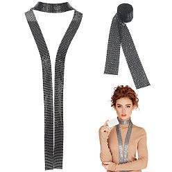 Black 2Pcs Sparkle Aluminum Sequins Neckties for Women, Black, 1500mm