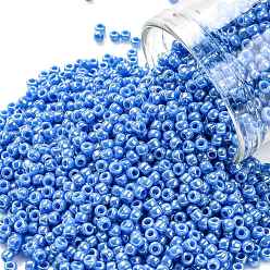(124D) Opaque Luster Denim Blue Cuentas de semillas redondas toho, granos de la semilla japonés, (124 d) azul denim con brillo opaco, 11/0, 2.2 mm, agujero: 0.8 mm, acerca 1110pcs / botella, 10 g / botella