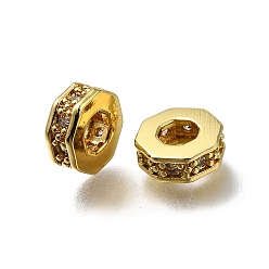 Настоящее золото 18K Латунь микропаве прозрачный кубический цирконий европейский бисер, бусины с большим отверстием, многоугольник, долговечный, стойки покрытие, без свинца и без кадмия, реальный 18 k позолоченный, 8x3.5 мм, отверстие : 4 мм