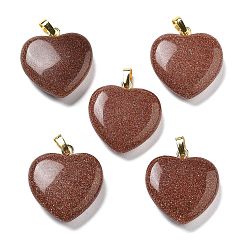 Камень с Пылевым Золотом Синтетические голдстоуновские подвески, с латунной фурнитурой , сердце, 22~23x20x5 мм, отверстие : 6.5x3.5 мм