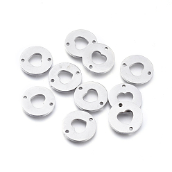 Нержавеющая Сталь Цвет Устойчивы к потускнению 304 соединители из нержавеющей стали, лазерная резка, плоско-круглые с сердцем, цвет нержавеющей стали, 11.5x1 мм, отверстие : 1.2 мм