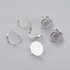 Silver Brass Pad Ring Components, with Round Cabochon Setting, Adjustable, Silver Color Plated, Inner Diameter: 17mm, Tray: 25mm