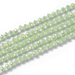 Hellgrün Galvanisieren Glasperlen, facettierte Rondelle, voll Regenbogen plattiert, hellgrün, 4x3 mm, Bohrung: 0.8 mm, 25.20~25.59 Zoll (64~65 cm)