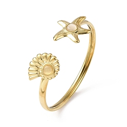 Mixed Shapes Морская тематика 304 Браслеты-манжеты из нержавеющей стали и смолы, браслеты на концах для женщин, золотые, морская звезда и раковина, внутренний диаметр: 2.17 дюйм (5.5 см) x 2.40 дюйм (6.1 см)