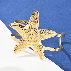 Морская звезда 304 женские браслеты-манжеты из нержавеющей стали, с пластиковой имитационной жемчужиной, морская звезда, внутренний диаметр: 2-3/4x2-3/8 дюйм (7.15x5.95 см)