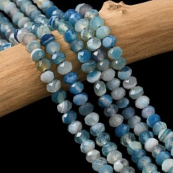 Синий Натуральные полосатые агатовые бусы, рондель, граненые, окрашенная и подогревом, синие, 5.5~6.5x4.5 мм, отверстие : 1 мм, около 91~94 шт / нитка, 15.35'' (39 см) ~ 15.43'' (39.2 см)