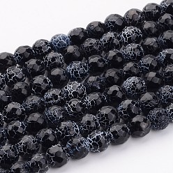 Black Crackle Agate Beads Strands, Round, Dyed, Grade A, Black, 8mm, Hole: 2mm, about 48pcs/strand