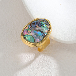 Разноцветный 304 Открытые кольца-манжеты из нержавеющей стали и натуральной раковины, овальные, золотые, красочный, 18 мм