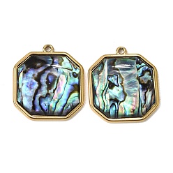 Square 304 Stainless Steel & Natural Paua Shell Pendants, Real 18K Gold Plated, Ion Plating(IP), Long-Lasting Plated, Square Charm, 28x25.5x4mm, Hole: 1.8mm