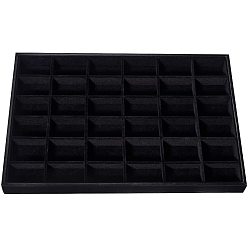 Black Wooden Earring Displays, Covered with Velvet, Rectangle, Black, 35x24x3cm