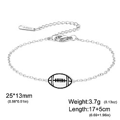 Rugby 304 Stainless Steel Sport Ball Link Bracelets for Women, Stainless Steel Color, Rugby, 6.69 inch(17cm)