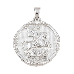 Платина Латунные подвески, Плоская круглая форма с подвесками в виде Святого Георгия и лошади., платина, 31.5x28x3.5 мм, отверстие : 4x6 мм