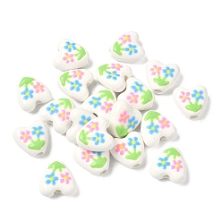 Цветок Фарфоровые эмалевые бусины ручной работы, пастельный фарфор, формы сердца, цветок, 14.5~15x14.5~15x7~8 мм, отверстие : 3~3.3 мм