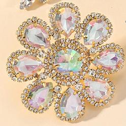 Золотой Геометрические железные кольца со стразами, регулируемые для женщин, цветок, золотые, 65 мм, внутренний диаметр: регулируемый