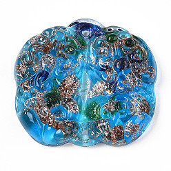 Deep Sky Blue Handmade Gold Sand Lampwork Links Connectors, Auspicious Clouds, Deep Sky Blue, 45x41x10mm, Hole: 2mm
