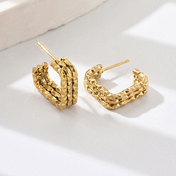 Golden 201 Stainless Steel Stud Earrings for Women, Half Hoop Earrings, Golden, 17x6mm