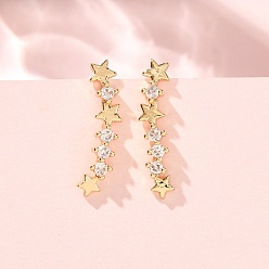 Étoile  Boucles d'oreilles à clous en laiton pavé de zirconiums cubiques, réel 18 k plaqué or, sans cadmium et sans plomb, plaqué longue durée, crémaillère plaquage, étoiles, 21x5x8mm