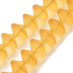 Yellow Frosted & Baking Paint Transparent Glass Beads Strands, Rondelle, Yellow, 14x10mm, Hole: 1.2mm, about 60pcs/strand, 23.62''(60cm)