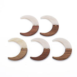Floral White 2-Hole Resin & Walnut Wood Buttons, Moon, Floral White, 38x31x2~3mm, Hole: 2mm