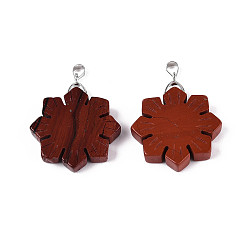 Красный Камень Природные красной яшмы подвески, подвески-снежинки с дужками из нержавеющей стали, цвет нержавеющей стали, 36~38x30x6.5~7.5 мм, отверстие : 3~4x4.5~5 мм