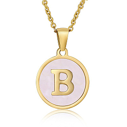 Letter B Natural Shell Initial Letter Pendant Necklace, with Golden Stainless Steel Cable Chains, Letter B, 17.72 inch(45cm)