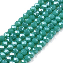 Светлый Морско-зеленый Стеклянные бусины с гальваническим покрытием , гальваническое покрытие, граненые, рондель, светло-зеленый, 2.3~2.7x2 мм, отверстие : 0.4 мм, около 135~140 шт / нитка, 26~27 см