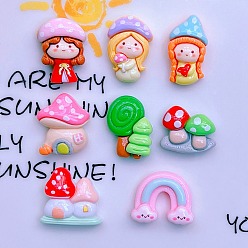 (52) Непрозрачная лаванда Непрозрачные кабошоны из смолы, гриб, дом, радуга и маленькая девочка, разноцветные, 17~25x14~22x8~9 мм