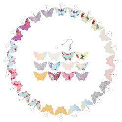 Mixed Color DIY Butterfly Leather Earring Making Kits, Including PU Leather Pendants, Brass Earring Hooks, Iron Jump Rings, Mixed Color, Pendants: 32.5x48x1.5~2mm, Hole: 2.5mm, 24pcs/box