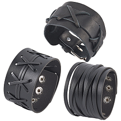 Noir 3pcs 3 styles bracelets en cordon de cuir synthétique pour hommes, avec fermoir en alliage, platine, noir, 9.06~11.42 pouce (23~29 cm), 1 pc / style